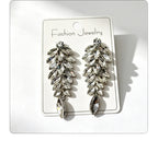 Diamond-studded leaf long tassel multi-color crystal earrings, evening style accessories