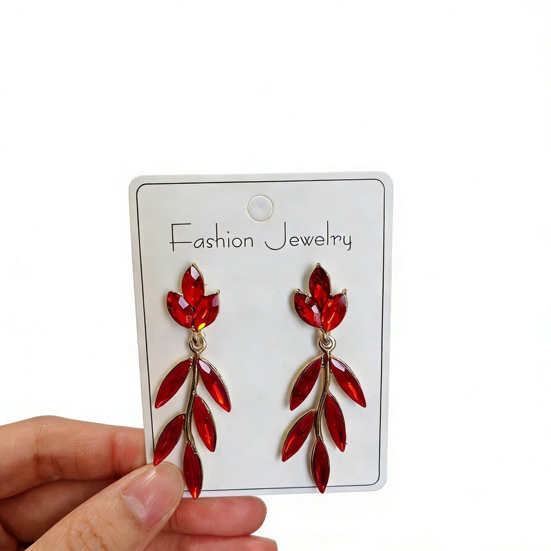 Earrings with crystal leaves, flowers, and geometric studs, bridal full-diamond tassel earrings, high-end earrings