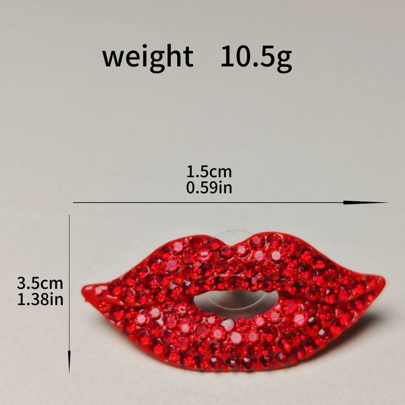 Valentine's Day sparkling full-diamond red lips earrings, exaggerated and stylish earrings