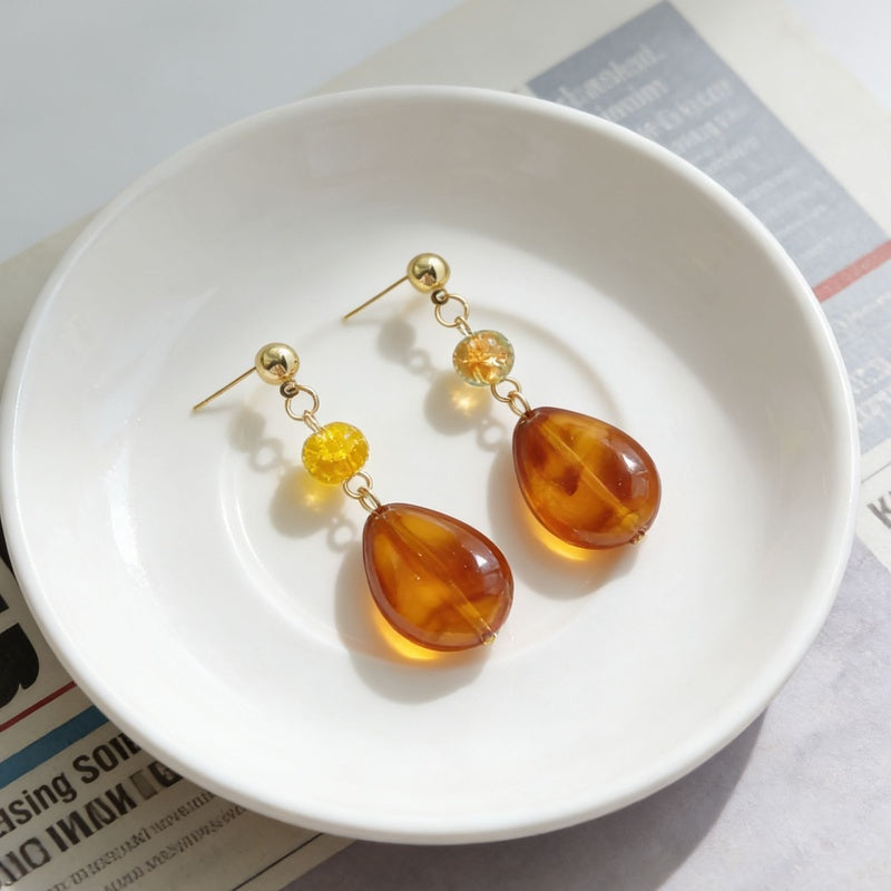 Maillard Amber Tiger Eye Stone Earrings for Women, Unique and Beautiful Earrings, Niche Light Luxury with a High-End Feel