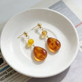 Maillard Amber Tiger Eye Stone Earrings for Women, Unique and Beautiful Earrings, Niche Light Luxury with a High-End Feel