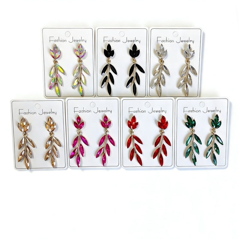 Earrings with crystal leaves, flowers, and geometric studs, bridal full-diamond tassel earrings, high-end earrings