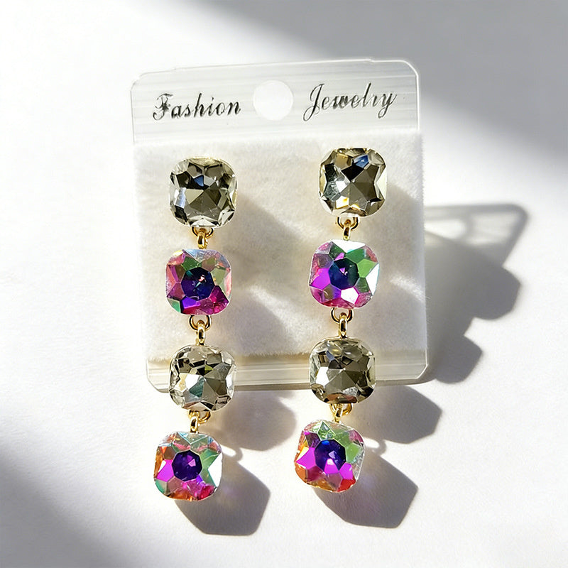 Multi-color beaded long water drop crystal earrings, fashionable, simple, versatile and elegant earrings