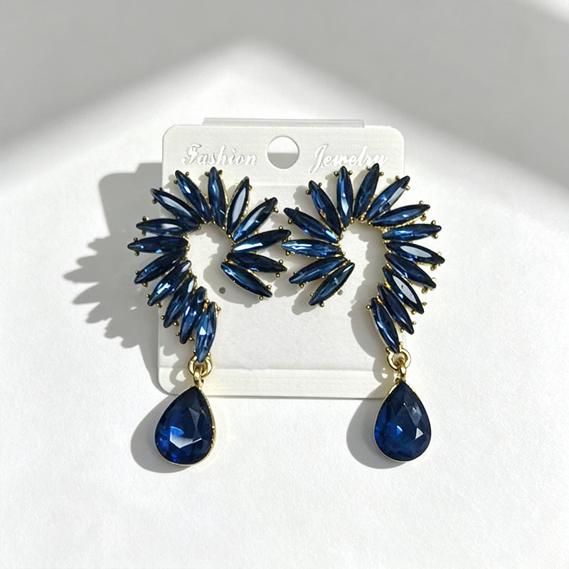 Colorful Stone Water High-End Long Drop Earrings, Versatile Metal Jewelry