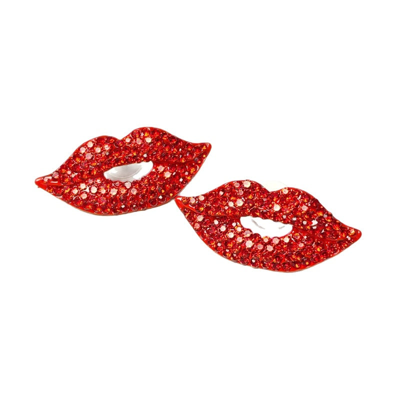 Valentine's Day sparkling full-diamond red lips earrings, exaggerated and stylish earrings