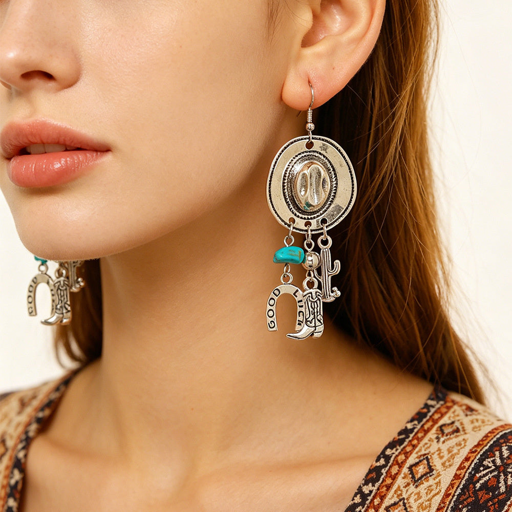 Cross-border New Product Western Cowboy Tribal Style Women's European and American Vintage Creative Pendant Earrings Wholesale
