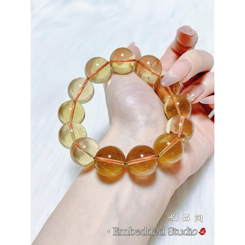 Premium 7A Golden Citrine Bracelet 17-18mm| High-Grade Large Bead Wealth Crystal| Solar Plexus Healing Stone Gift for Her