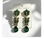 Colorful Crystal Leaf Long Earrings, Luxurious Palace-Style Exquisite Atmosphere Fashion Earrings