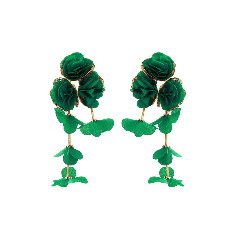 Chiffon flower multi-layered holiday-style earrings, exaggerated earrings with a light luxury feel
