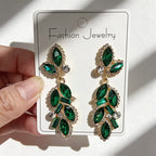 Leaf and Branch Rhinestone Long Luxurious Exquisite Stud Earrings, High-End Slim Party Earrings