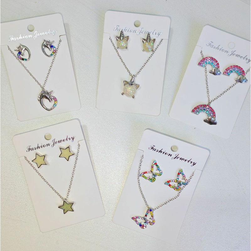 Earring and set, fashionable children's cute cartoon fresh style earrings, light luxury necklace accessories
