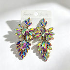 Colorful leaf rhinestone diamond-studded elegant long drop earrings, Hong Kong style party accessories