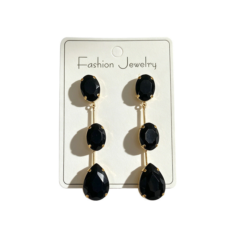 Gradient color stone long earrings, light luxury and elegant, versatile for dating