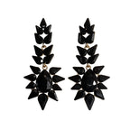 Black rhinestone flame earrings with an exaggerated, grand, and high-end feel
