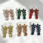 Floral waterdrop rhinestone long elegant multi-color crystal drop earrings, accessories for dress and banquet