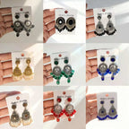 Bohemian style earrings with glass tassels, exaggerated and stylish