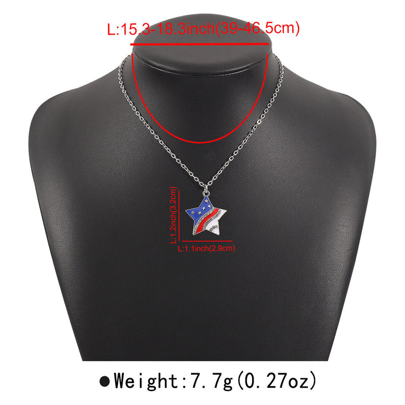 American Independence Day Flag Pendant Necklace with Rhinestones Patriotic Theme Collarbone Chain for Women