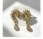 Colorful Stone Water High-End Long Drop Earrings, Versatile Metal Jewelry