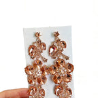 Long with red gemstones, bold and unique, light luxury earrings, palace style, women's evening party teardrop earrings
