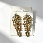 Diamond-studded leaf long tassel multi-color crystal earrings, evening style accessories