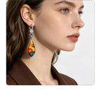 Oil painting-style water drop earrings with contrasting colors and small diamond ear hooks, niche artistic style for everyday wear