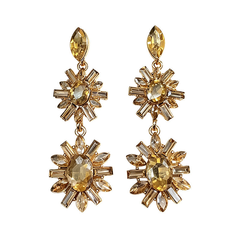 Multi-color rhinestone flower earrings, light luxury and versatile