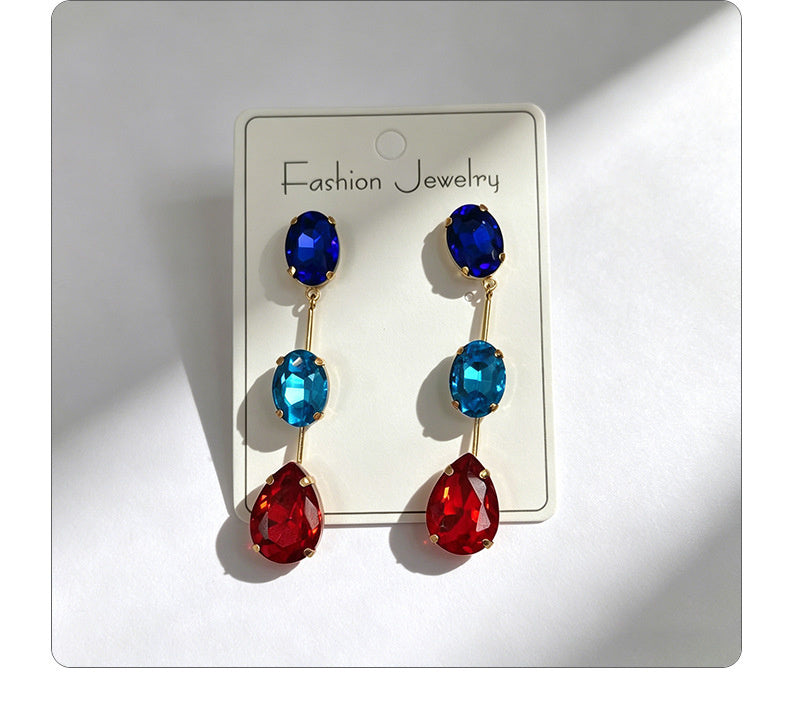Gradient color stone long earrings, light luxury and elegant, versatile for dating