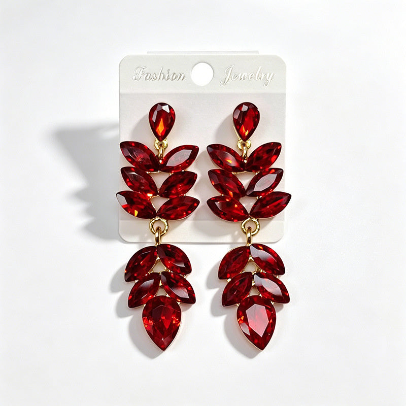 Multi-color crystal wheat ear long water drop earrings, stage performance dress accessories, earrings