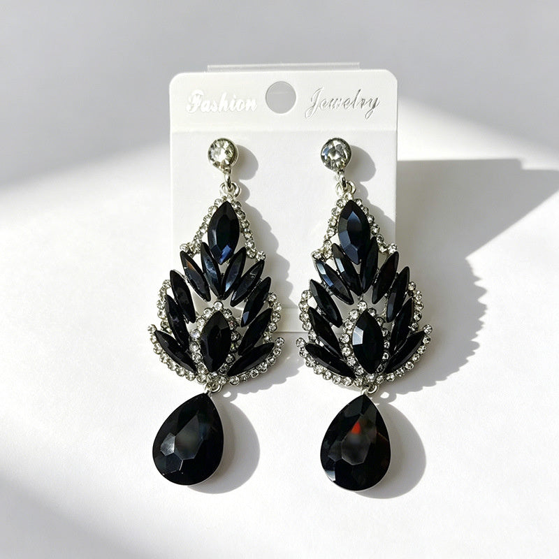 Winged-shaped rhinestone long light luxury colored diamond earrings, available in multiple colors, suitable for dress accessories