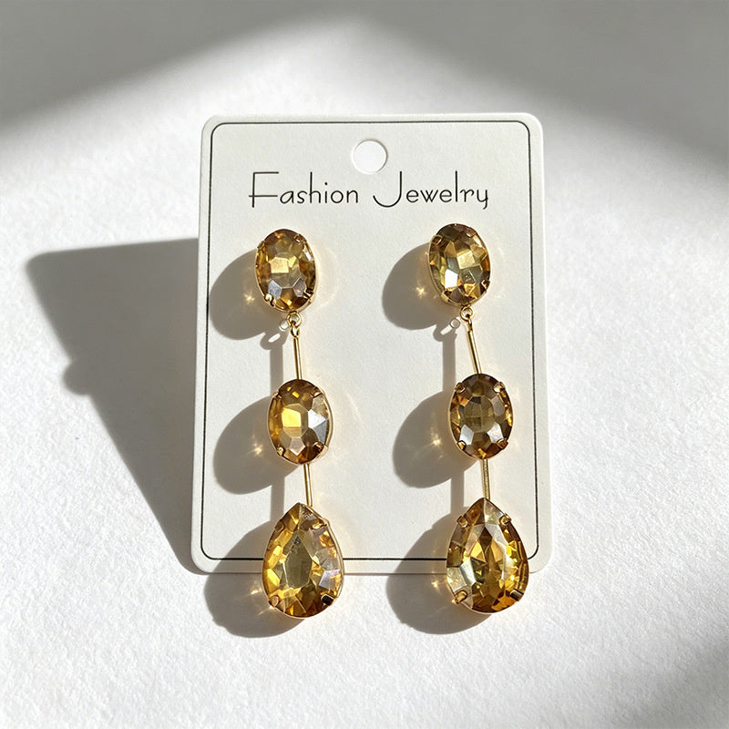 Gradient color stone long earrings, light luxury and elegant, versatile for dating