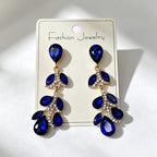 Colorful diamond leaf long earrings, niche light luxury design, stylish and versatile ear accessories