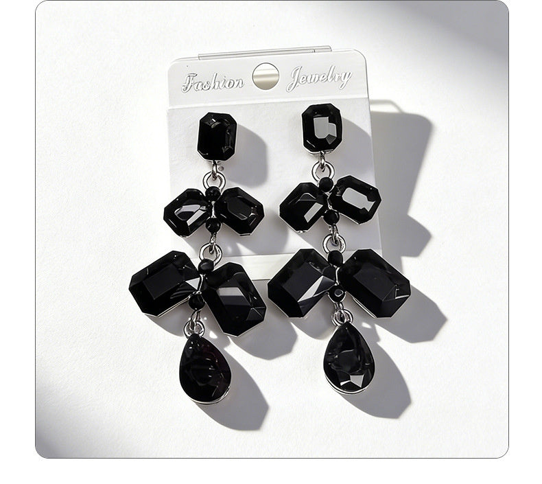Long waterdrop crystal with fashionable tassels, available in multiple colors, high-transparency cut design, elegant earrings