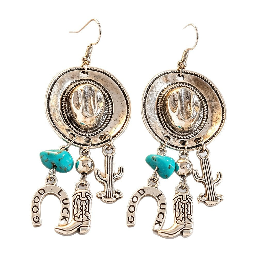 Cross-border New Product Western Cowboy Tribal Style Women's European and American Vintage Creative Pendant Earrings Wholesale