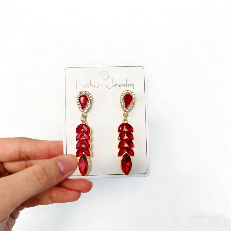 Colorful diamond tassel wheat ear long earrings, fashionable and high-end, exaggerated party statement earrings