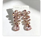 Floral waterdrop rhinestone long elegant multi-color crystal drop earrings, accessories for dress and banquet