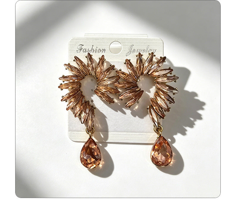 Colorful Stone Water High-End Long Drop Earrings, Versatile Metal Jewelry