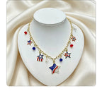 American Independence Day themed flag necklace for women, creative oil-drip star and heart pendant bracelet