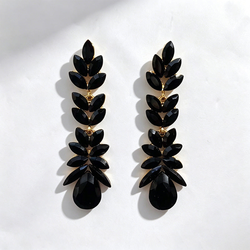 Colorful crystal wheat ear long water drop earrings, dress accessories, stage performance earrings