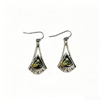 Fan-shaped triangular pattern gemstone ear hook crackle stone pendant niche everyday wear earrings