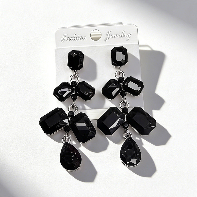 Long waterdrop crystal with fashionable tassels, available in multiple colors, high-transparency cut design, elegant earrings