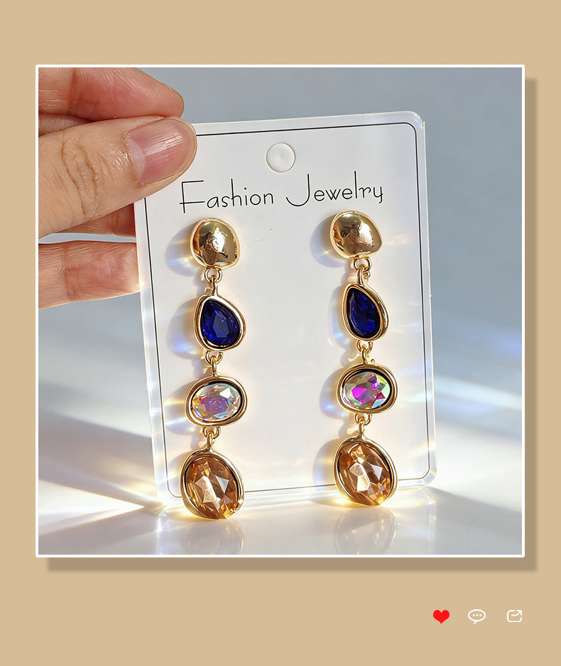 Fashionable, simple, elegant, niche, high-end, light luxury, fresh and colorful long tassel earrings