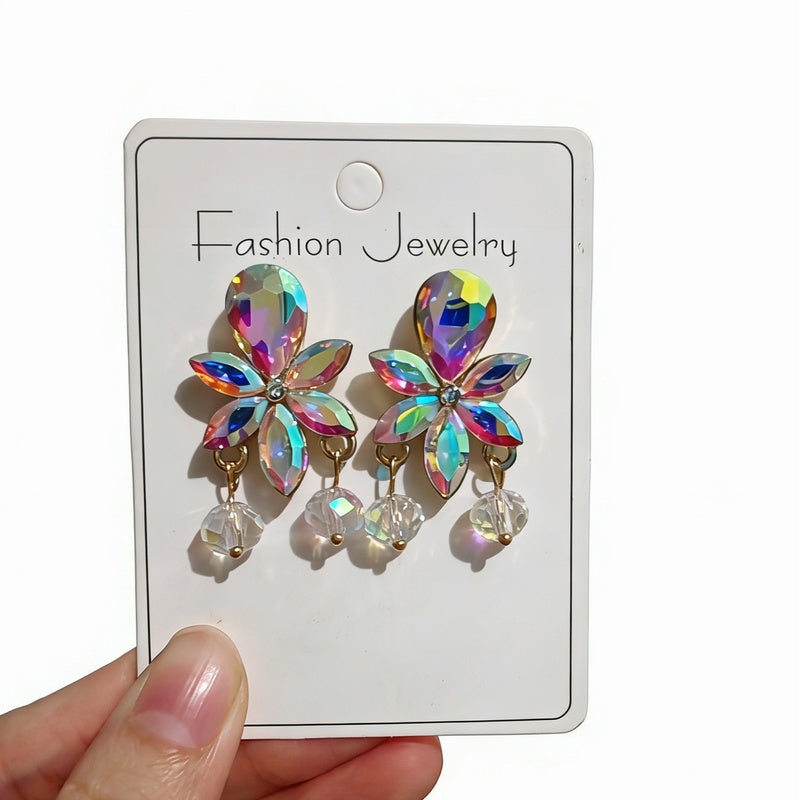 Diamond-embellished geometric tassel earrings, fashionable teardrop-shaped high-end commuter earrings