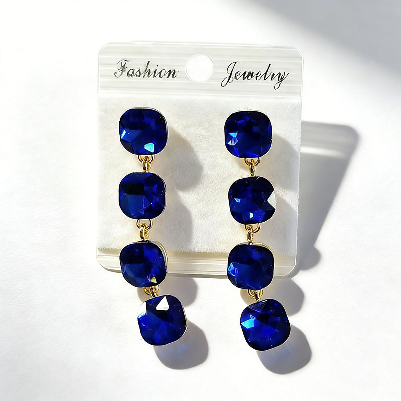 Multi-color beaded long water drop crystal earrings, fashionable, simple, versatile and elegant earrings
