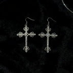 Cross necklace earring set, metal layered wear, simple and unique collarbone chain earrings