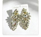 Colorful leaf rhinestone diamond-studded elegant long drop earrings, Hong Kong style party accessories