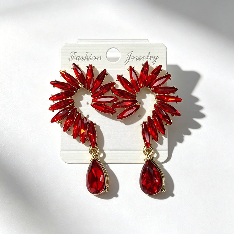 Colorful Stone Water High-End Long Drop Earrings, Versatile Metal Jewelry