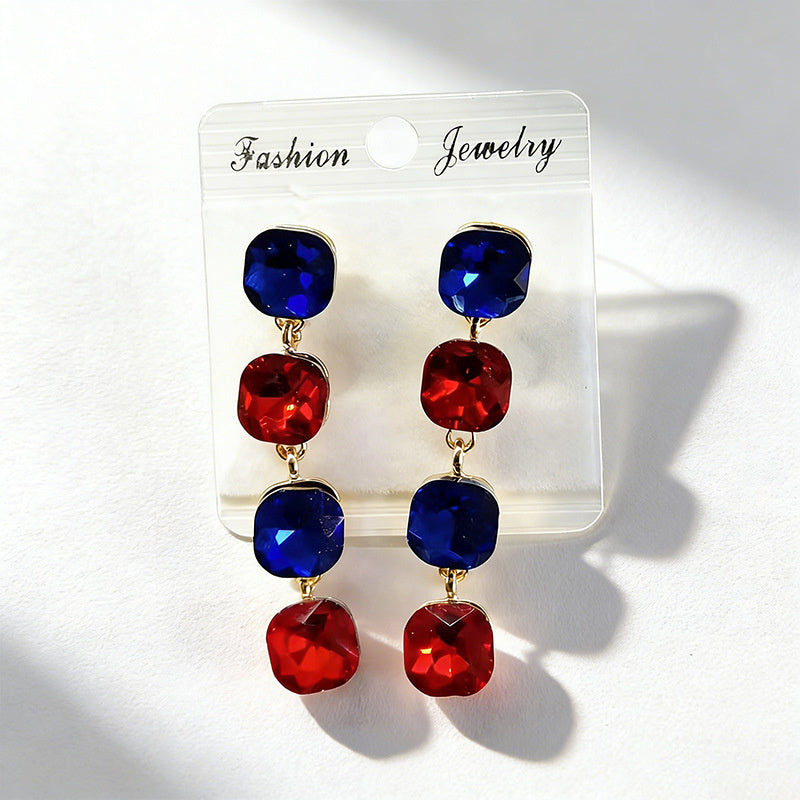 Multi-color beaded long water drop crystal earrings, fashionable, simple, versatile and elegant earrings