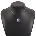 American Independence Day Flag Pendant Necklace with Rhinestones Patriotic Theme Collarbone Chain for Women