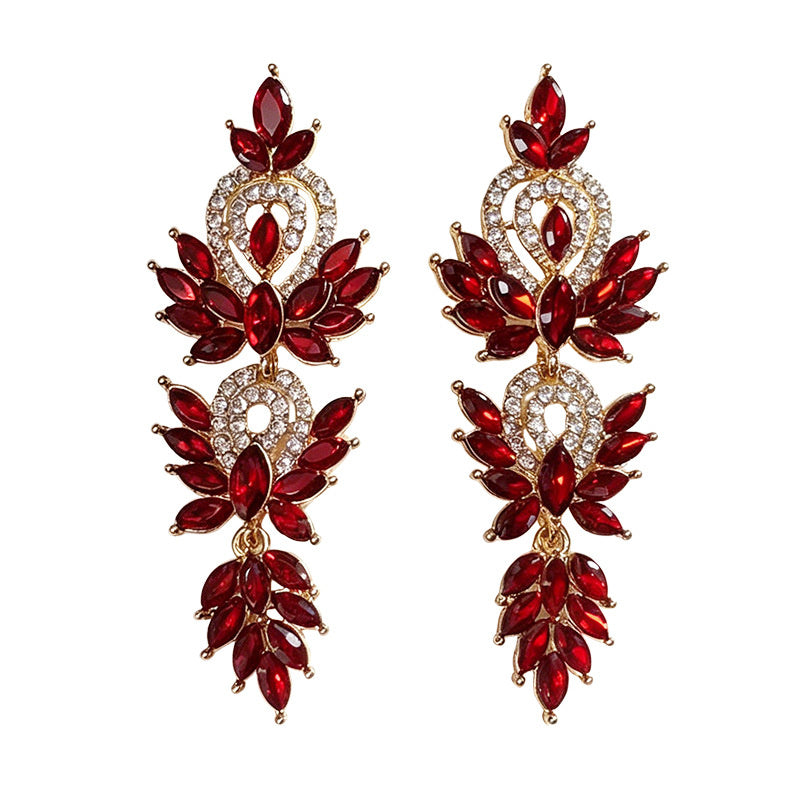 Colorful diamond wheat ear long earrings, niche light luxury design, stylish and versatile earrings