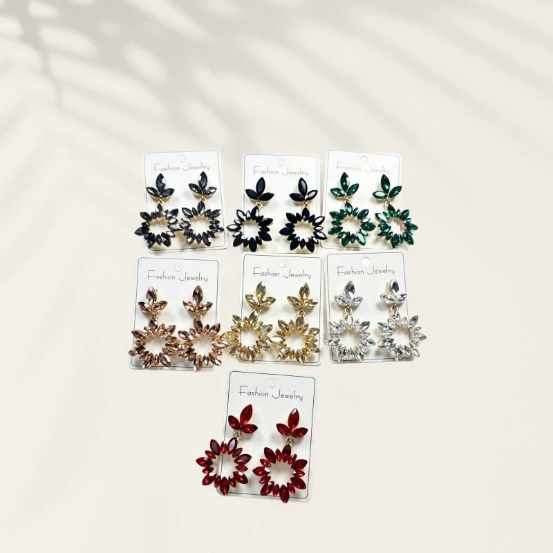 Fashionable Full-Diamond Water Drop Earrings, Elegant Pendant Crystal Geometric Hollow Earrings